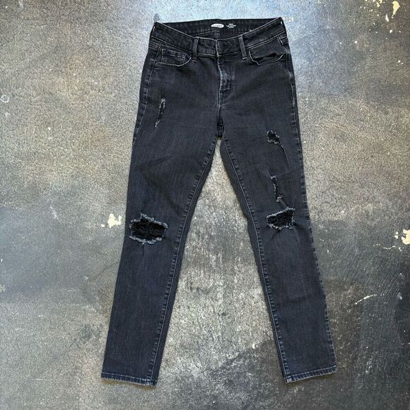 Old Navy Women’s Power Slim Straight Mid Rise Ripped Jeans Size 2 Distressed - Picture 1 of 12